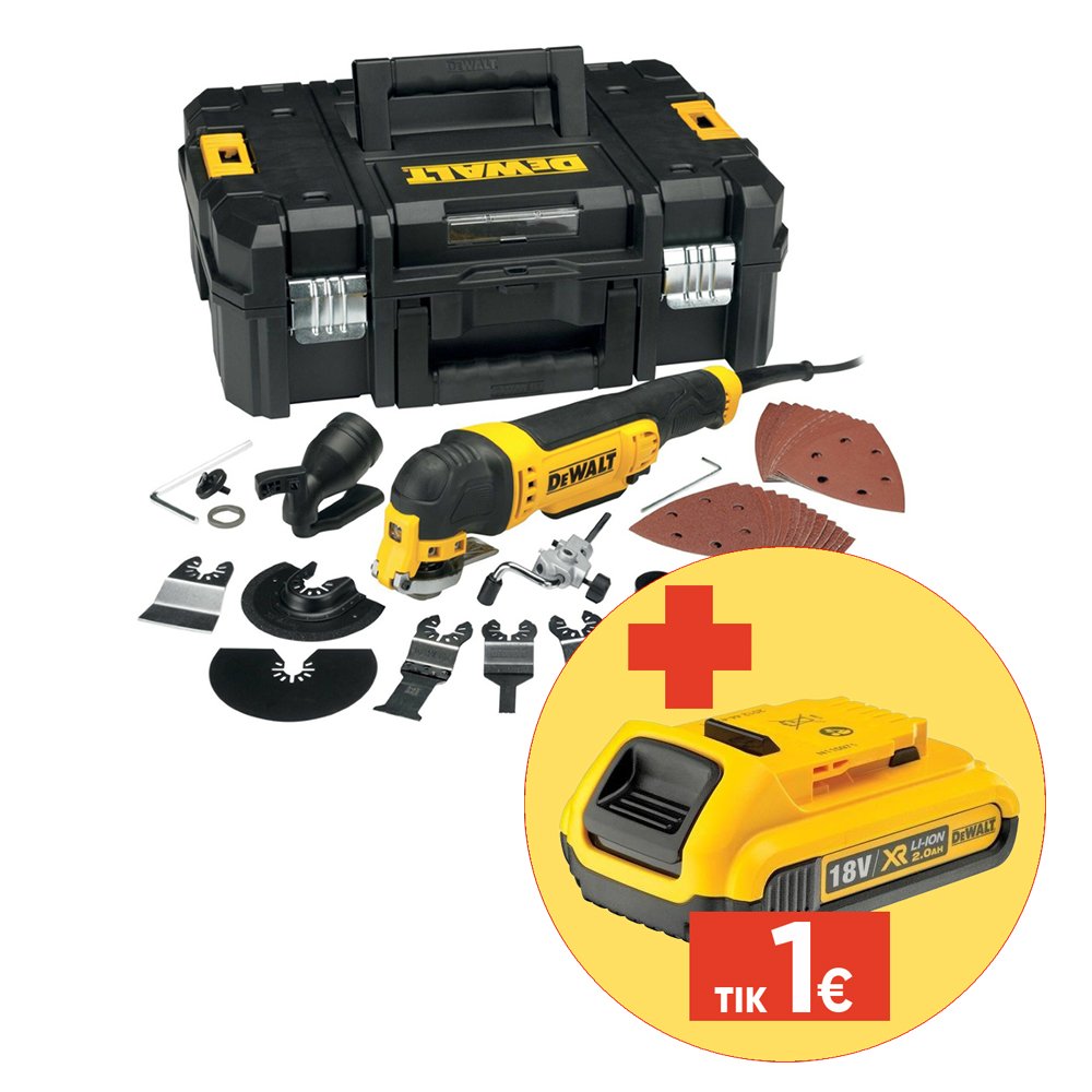 Elektrinis daugiafunkcinis įrankis DEWALT DWE315KT-QS, galia 300 W, 37 priedai, lagaminas