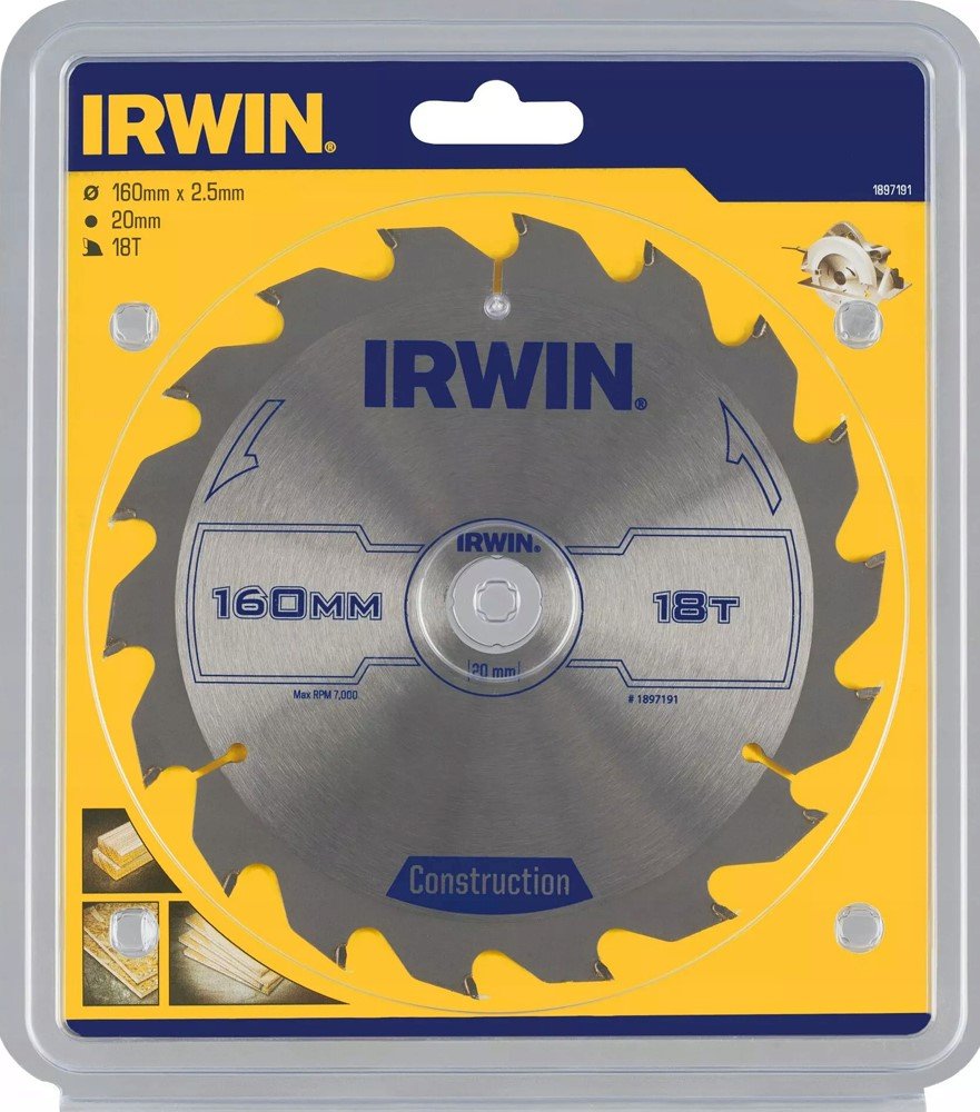 Medžio pjovimo diskas su kietmetaliu IRWIN, 160 mm x 18 T