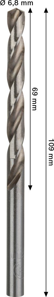 Grąžtas metalui BOSCH HSS-G, DIN 338, 6,8 × 69 × 109 mm