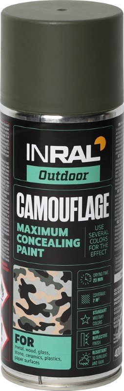Aerozoliniai dažai INRAL Camouflage, bronzinė žalia, matinė, RAL6031, 400ml