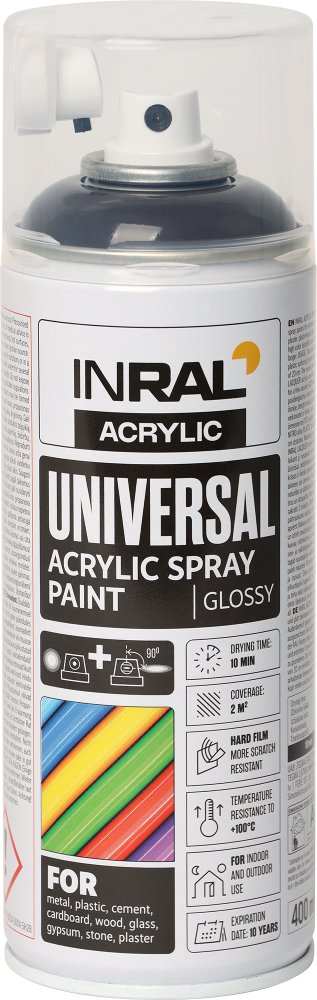 Aerozoliniai dažai INRAL ACRYLIC UNIVERSAL, pilkai ruda sp., blizgi, 400 ml