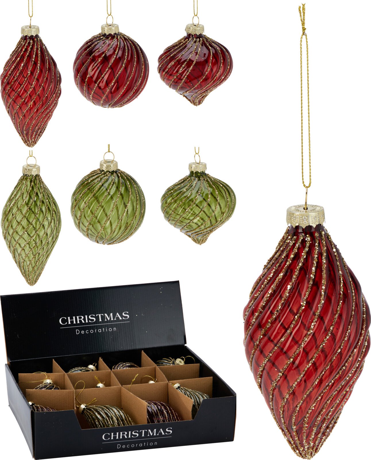 Eglutės žaisliukas, stiklas, 3 skirtingi dizainai, raudonos arba žalios sp.