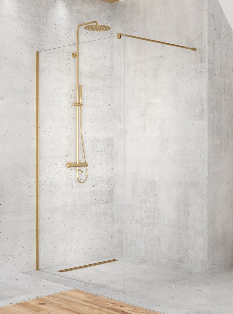 Dušo sienelė HARMONY Tempt Gold HAR-0055, 100 x 200 cm, matinio aukso profilis, skaidrus grūdintas stiklas 8 mm