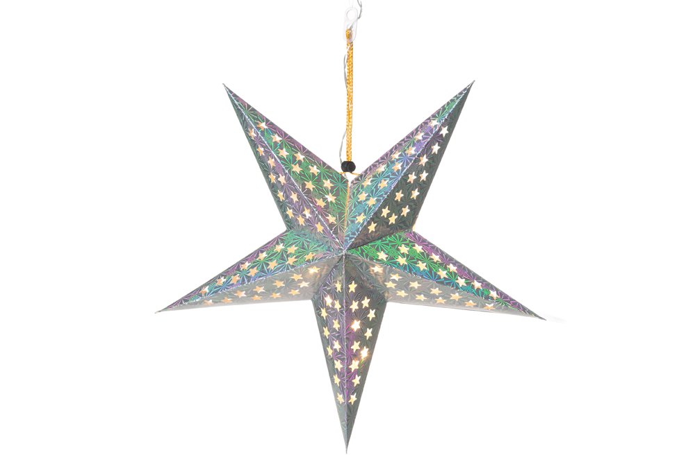 Kalėdinė dekoracija šviečianti žvaigždė FINNLUMOR, popierinė, su LED, 43 cm, sidabrinės sp., laido ilgis 30 cm