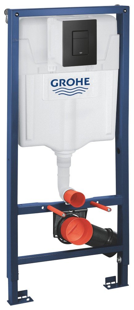 Klozeto rėmas GROHE 3-in-1, aukštis 1130 mm, komplekte mygtukas Even juodos spalvos, tvirtinimai, 38811KF0