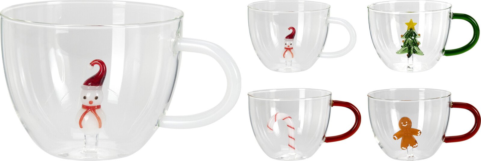 Puodelis, kalėdinė dekoracija viduje, borosilikatinis stiklas, 4 skirtingi dizainai, 400 ml