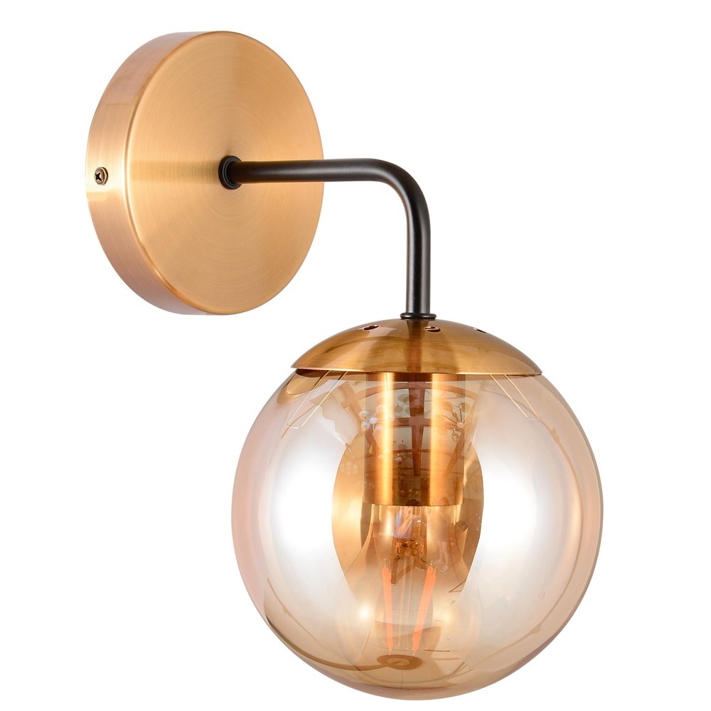 Sieninis šviestuvas G.LUX Gt-380-1A-Bl Amber, 1 x E27, juodos/žalvario/gintaro sp.