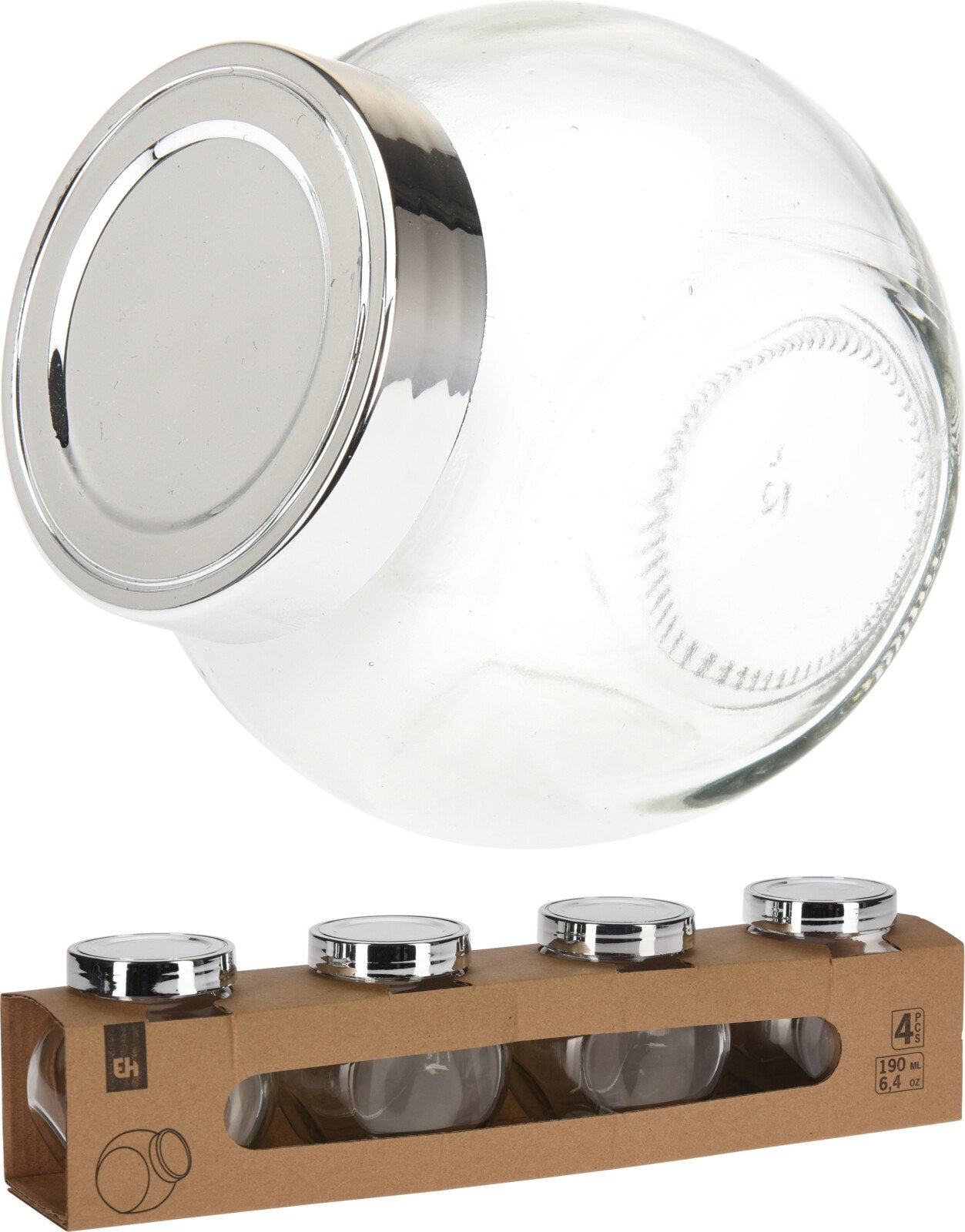 Indai produktų laikymui, 4 vnt., 190 ml, stiklas