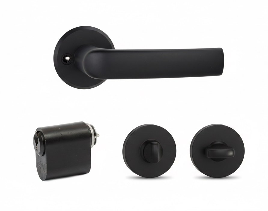 Durų rankenos, suktuko ir cilindro komplektas MP, MRO-06-35A, skandinaviškas, juodos sp., universali