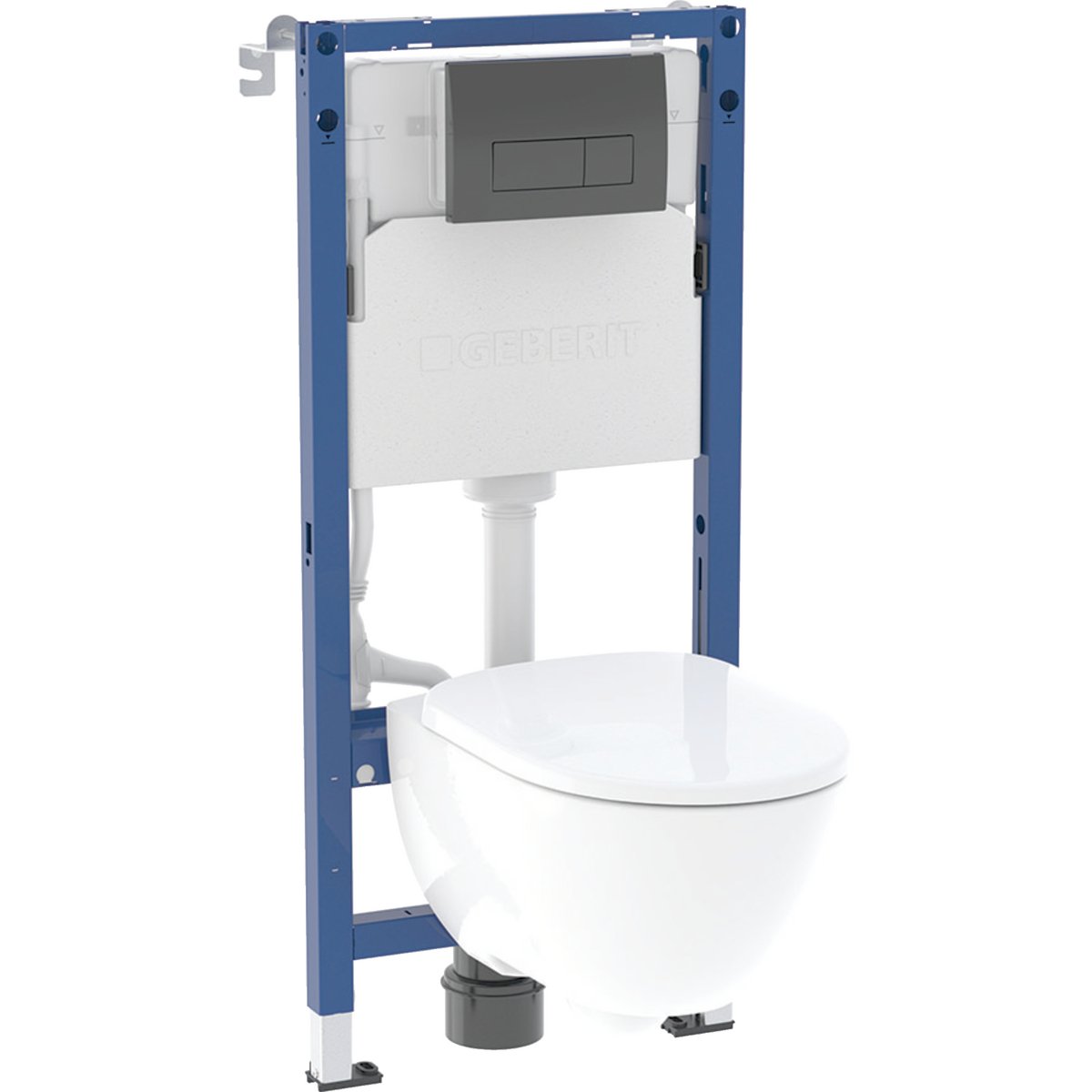 Klozeto komplektas GEBERIT MODO, komplekte rėmas 112 cm, DELTA potinkinis bakelis 12 cm, DELTA50 vandens nuleidimo mygtukas, juodos spl., pakabinamas klozetas, be nuplovimo lanko, 118.337.DW.3