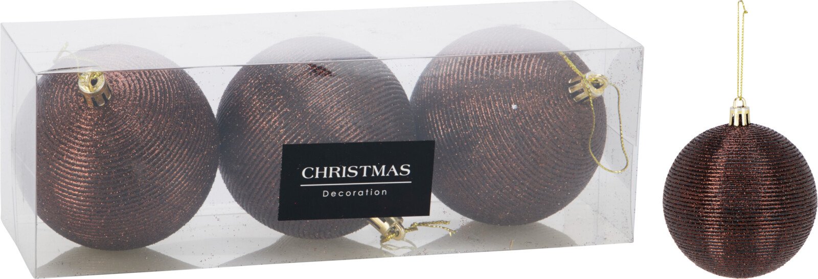 Eglutės žaisliukų rinkinys, 3 vnt., rudos sp., skersmuo 8 cm