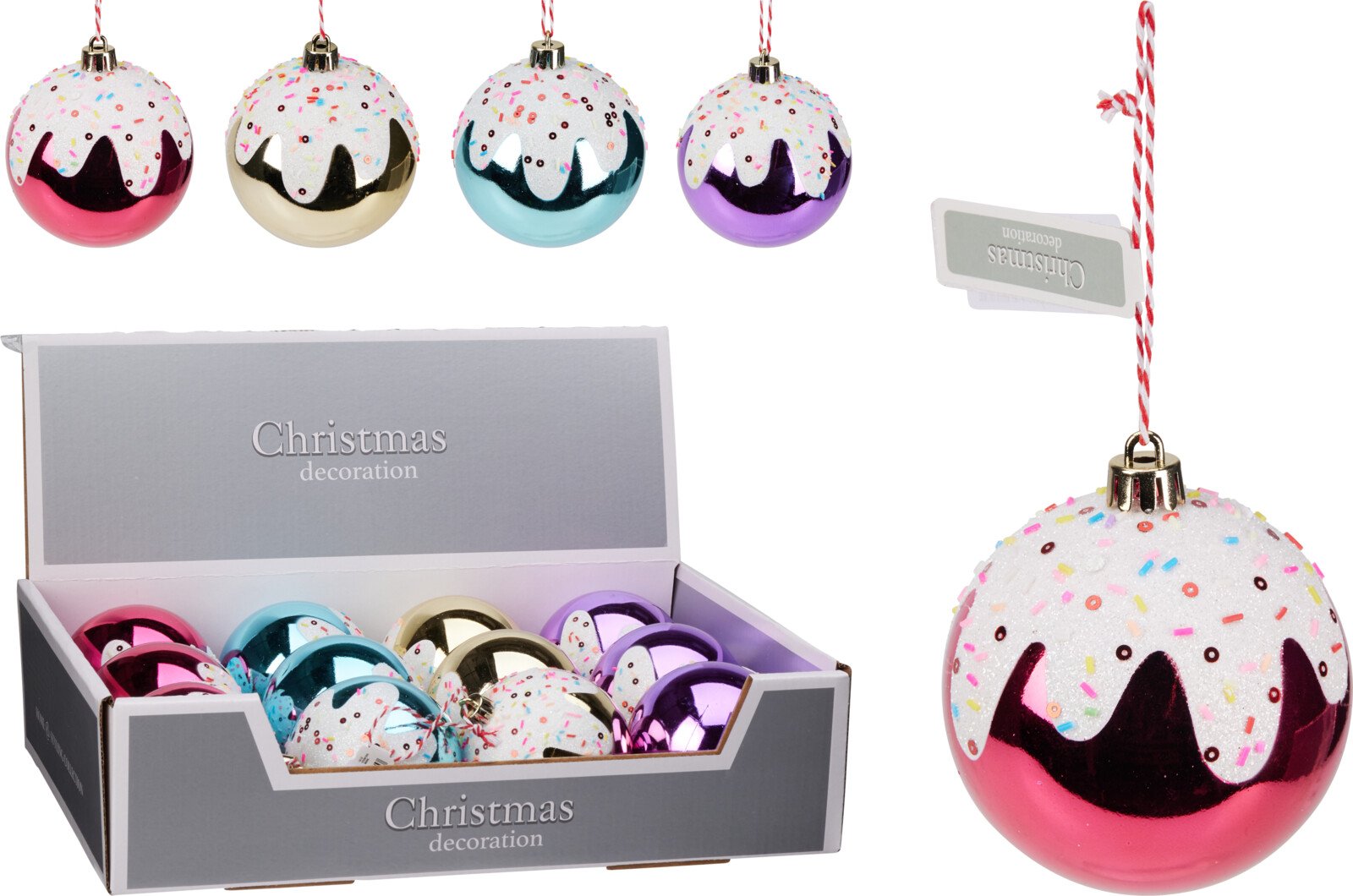 Eglutės žaisliukas, su glajumi ir pabarstukais, 4 skirtingos sp., skersmuo 8 cm