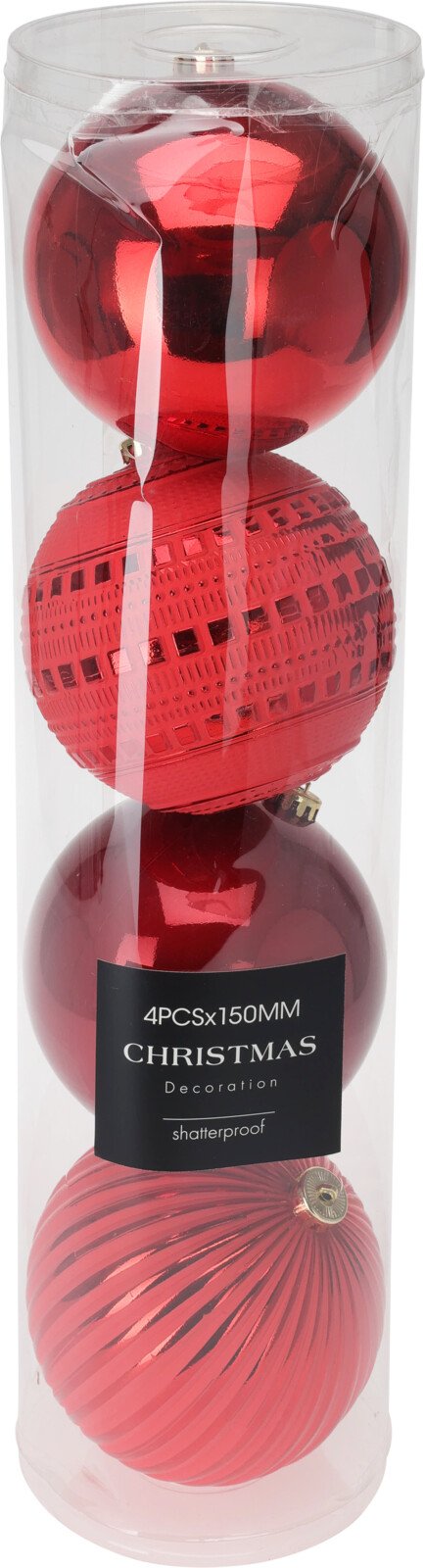 Eglutės žaisliukų rinkinys, 4 vnt., raudonos sp., skersmuo 15 cm