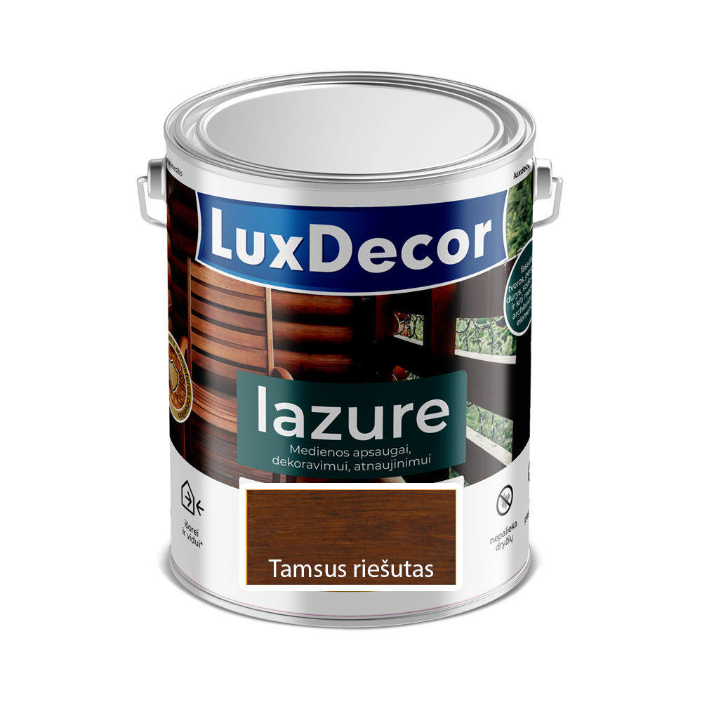 Medienos impregnantas LUXDECOR Lazure, 2,2 l, (04) Tamsus riešutas
