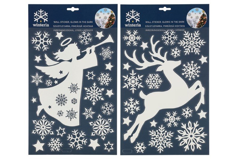 Kalėdiniai tamsoje šviečiantys sienų lipdukai WINTERIA, 2 skirtingi dizainai