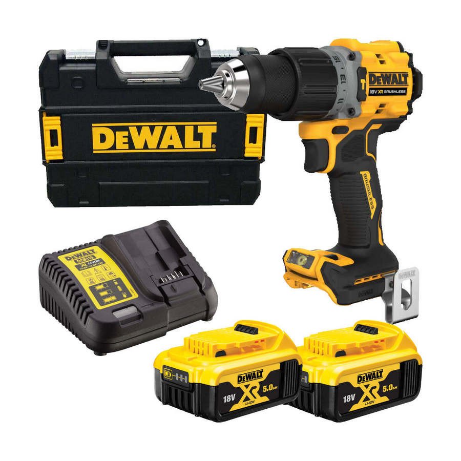 Akum. smūginis bešepetėlinis gręžtuvas DEWALT DCD805P2T-QW, maks. sukimo momentas 95 Nm, 18 V, 2 x 5,0 Ah akumuliatoriai ir kroviklis, lagamine