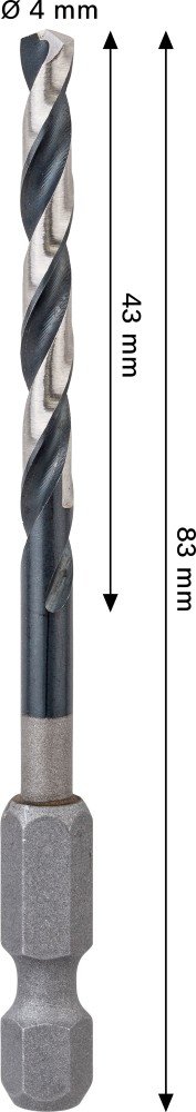 Grąžtas metalui BOSCH HSS, su šešiakampiu kotu, 4,0 mm, 4 × 43 × 83 mm