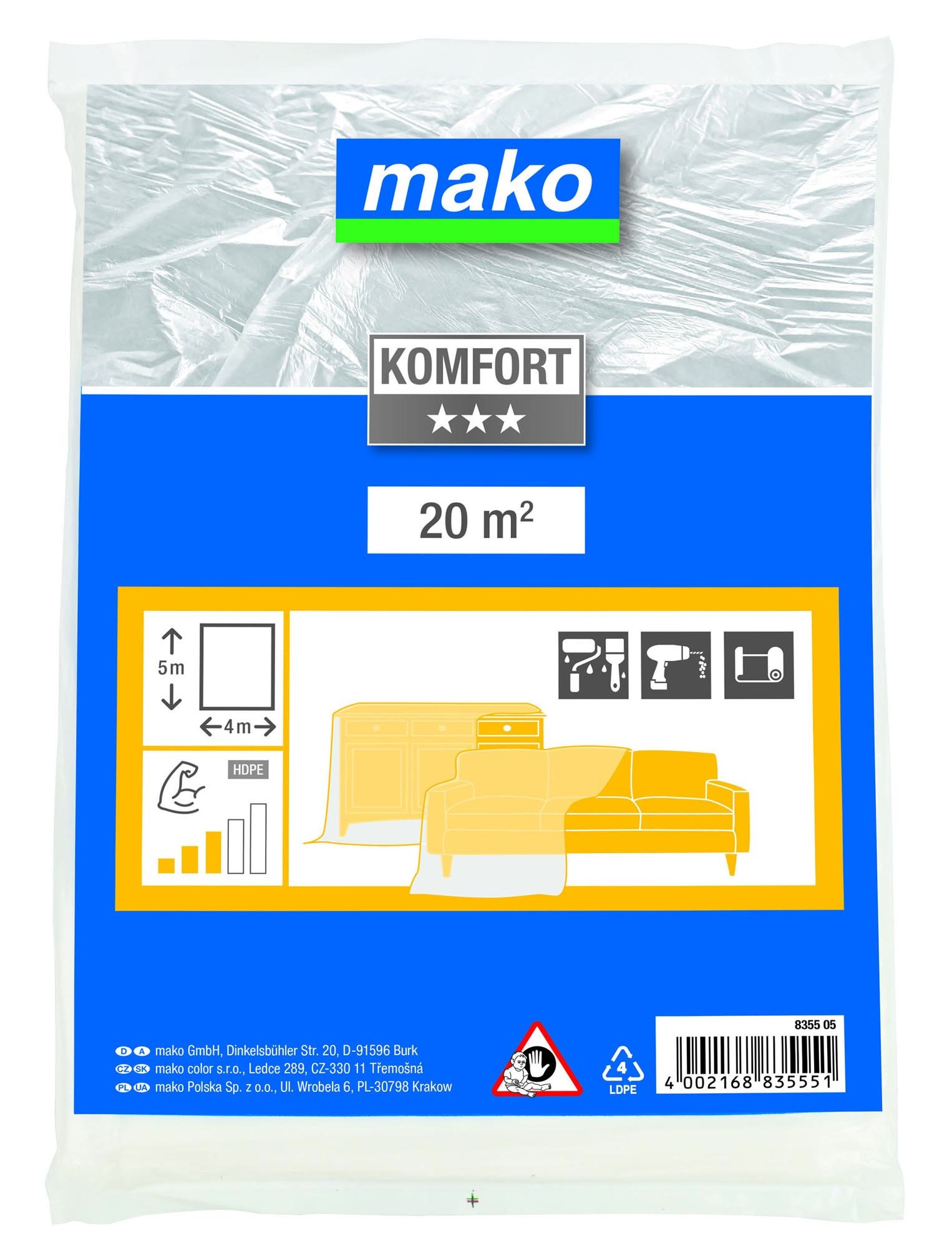 Uždanga polietileninė HDPE 0,012mm Komfort, 4 m*12.5 m