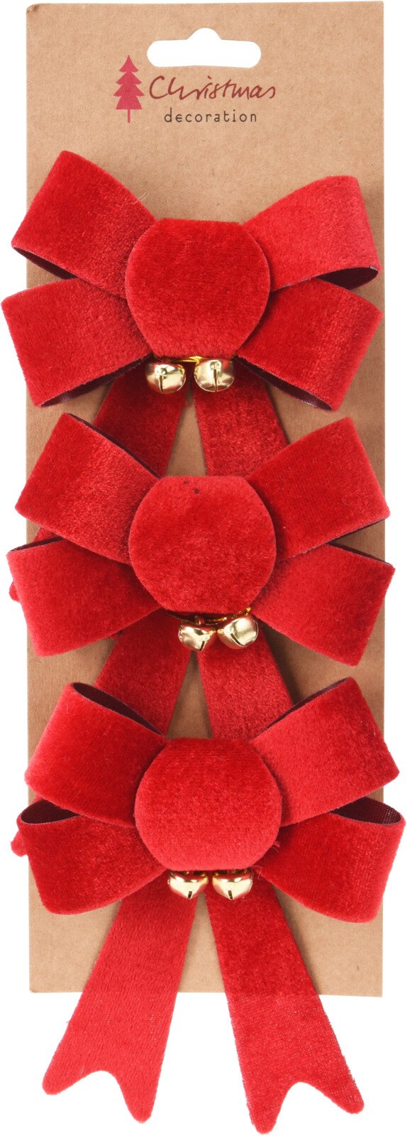 Kaspinas, 3 vnt.,, raudonos sp. su auksiniais varpeliais, 10 x 13 cm