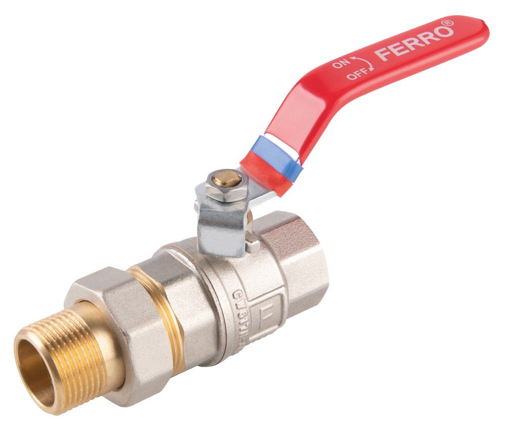 Pilno pralaidumo rutulinis ventilis FERRO Power, ilga rankena, vidus-išorės, su veržiama jungtimi, 1 1/4", KFPS41, KFPS41