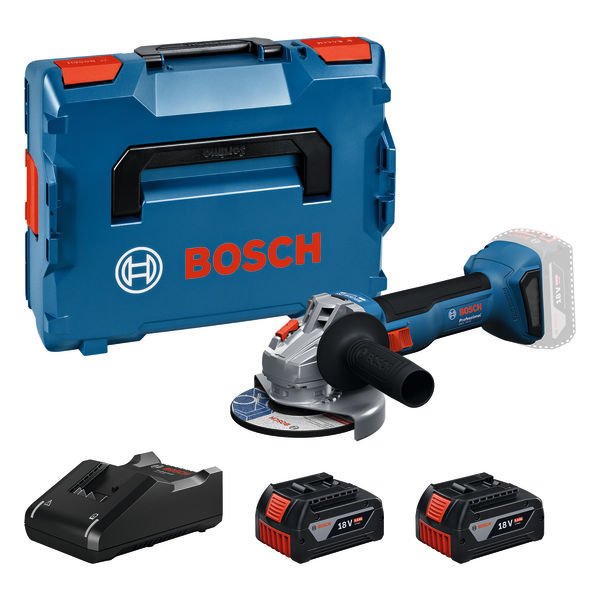 Akumuliatorinis kampinis šlifuoklis BOSCH Professional, GWS 18 V-8, 18 V, maks. disko skersmuo 125 mm, komplekte 2 x 5,0 Ah akumuliatoriai ir kroviklis, lagaminas, 06019N9003