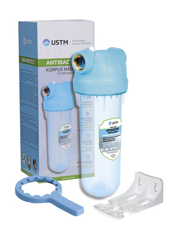 Antibakterinis vandens filtro korpusas USTM WFW12 EMI PROTECT KPL, 10"x 1/2", su priedais, kompl.