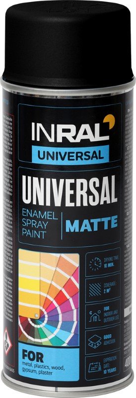 Aerozoliniai dažai INRAL Universal, tamsiai juoda RAL9005, matinė, 400ml