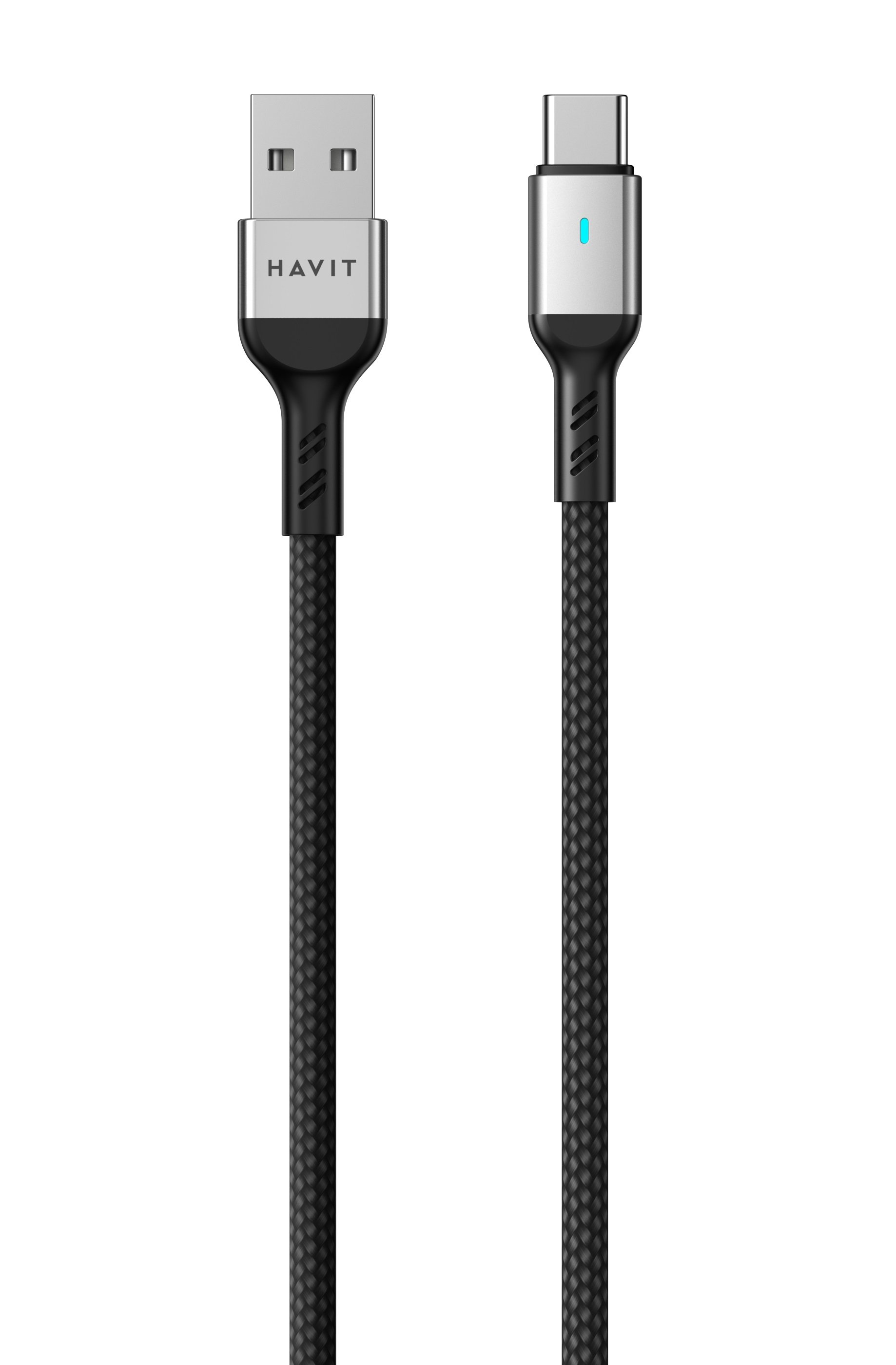 Įkrovimo laidas HAVIT DOT 6318, USB-A į Type-C, su indikatoriumi, sustiprintas, iki 2.4 A, 1 m, juodos sp.