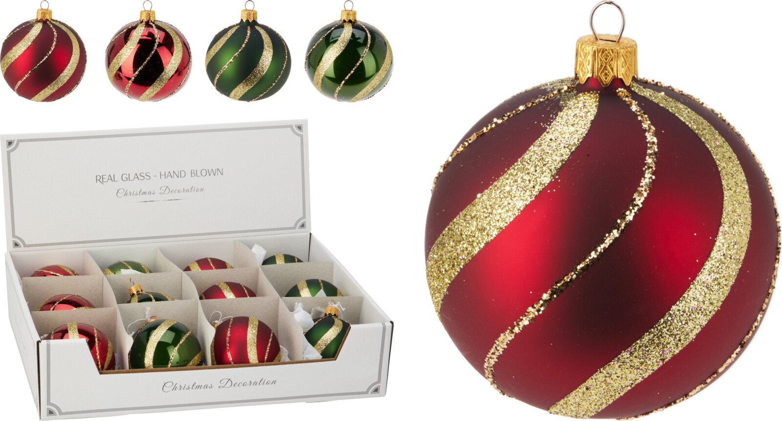 Eglutės žaisliukas, stiklas, 4 skirtingos sp., skersmuo 8 cm