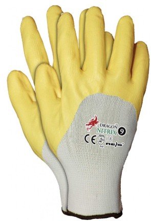 Nailoninės pirštinės NITRIX, aplietos nitrilu, geltonos, XXXL, 12 dydis