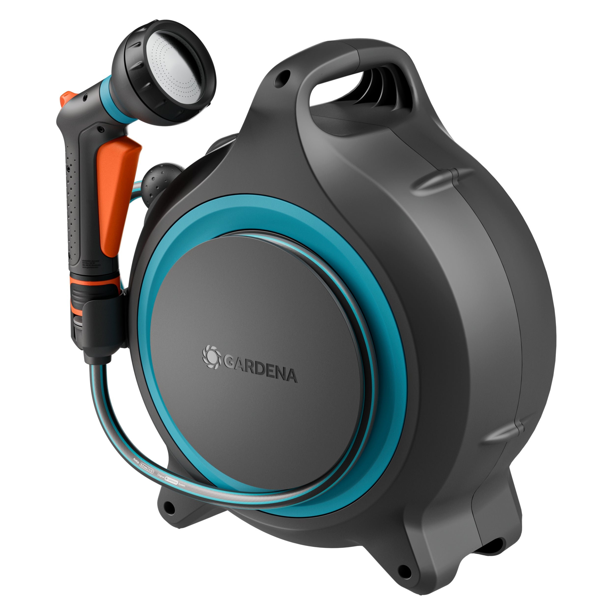 Nešiojama automatinė  sodo žarnos ritė GARDENA MoveMatic, komplekte 12,5 m, 8,5 mm skersmens žarnos, čiaupo jungtis ir laistymo pistoletas