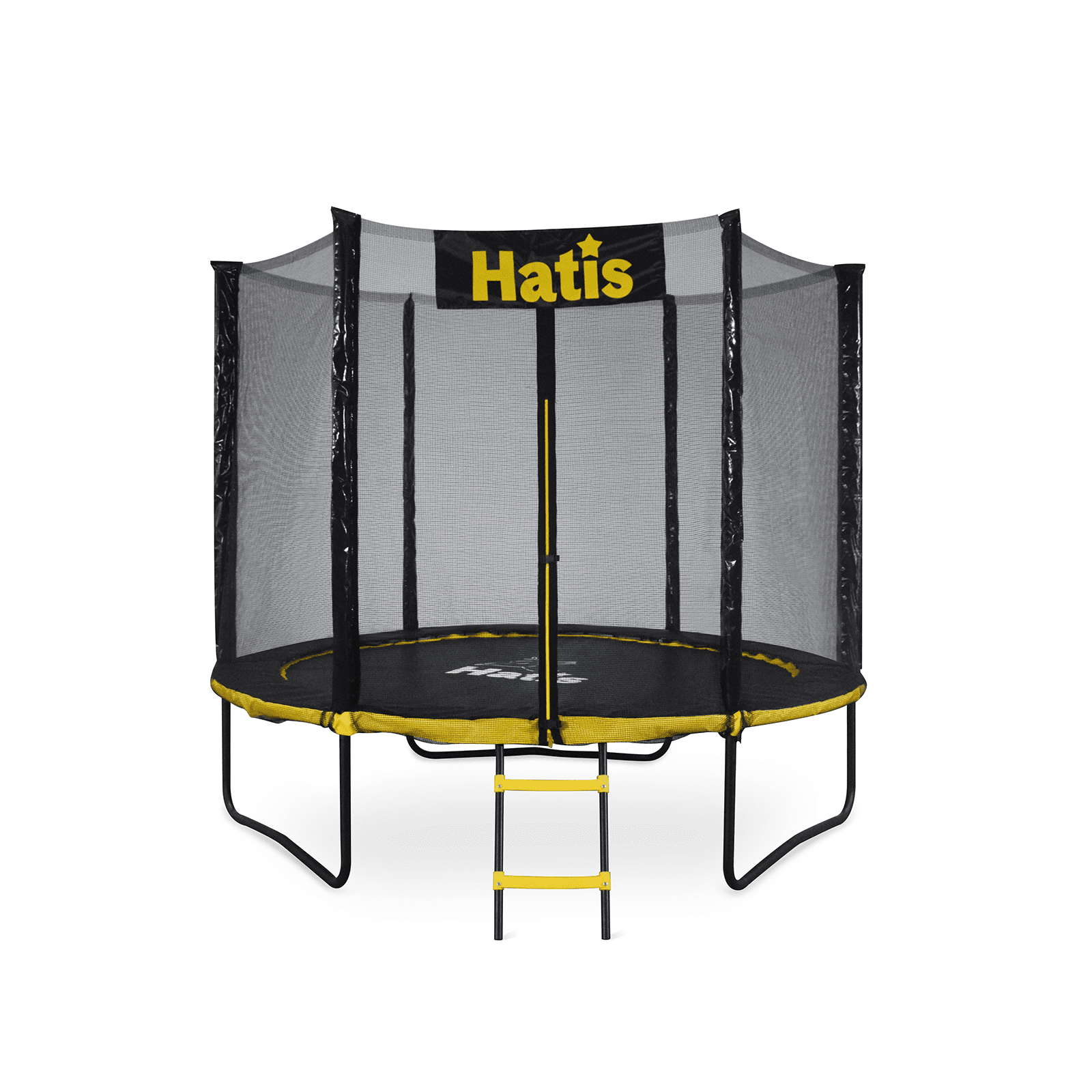 Batutas HATIS, juodomis kojomis su kopėtėlėm ir apsauginiu tinklu, skersmuo 2,44 m, apkrova iki 100kg