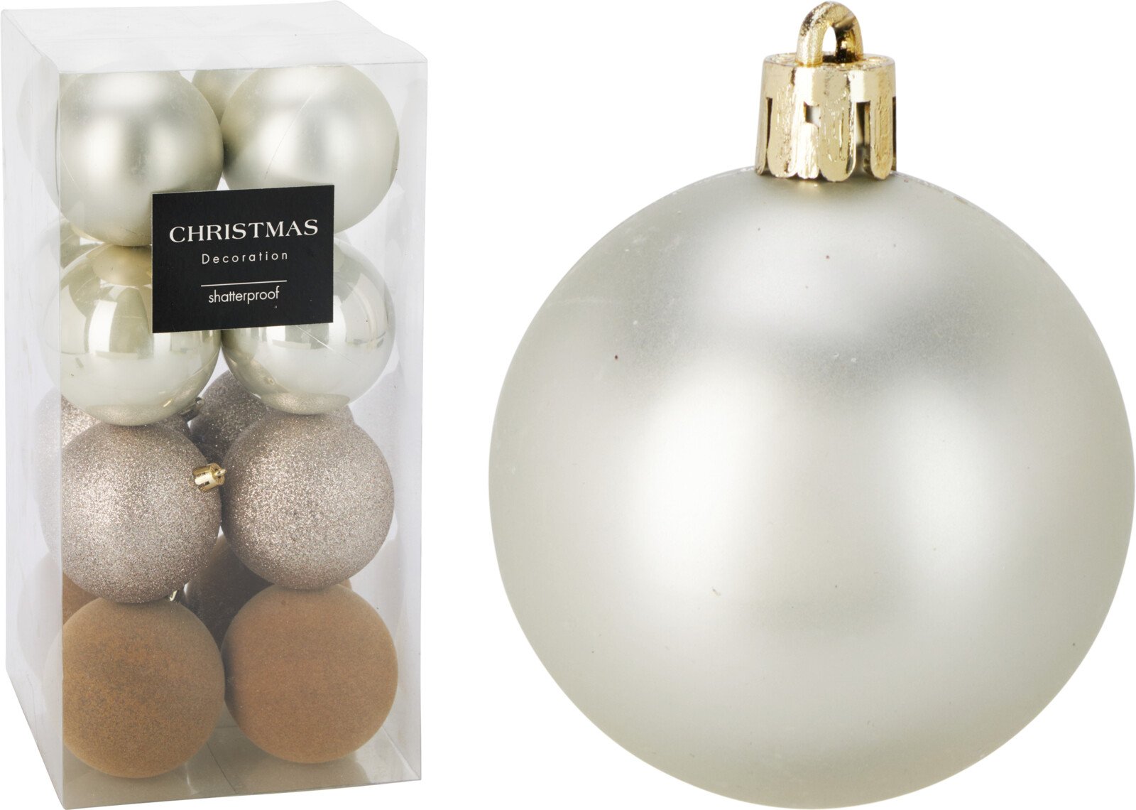 Eglutės žaisliukų rinkinys, 16 vnt., šviesiai šampaninės sp., skersmuo 8 cm