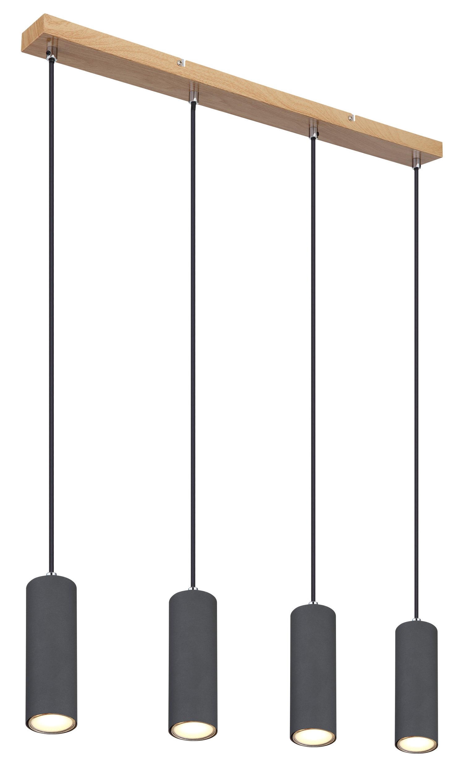 Pakabinamas šviestuvas GLOBO Robby, GU10, 4x35W, 230V, 1,2 m ilgio laidas, metalinis, matinės juodos sp. su medžio imitacija, 60 x 650 x 1200 mm, 57911-4HG