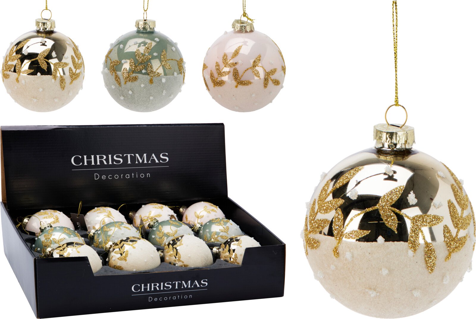 Eglutės žaisliukas Ledai, stiklas, 3 skirtingos sp., su blizgučiais, 4 × 8,5 cm