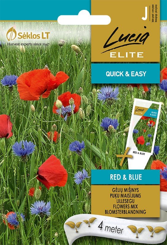 Gėlių sėklos, LUCIA ELITE ELN - Gėlių mišinys RED&BLUE, aguonos + rugiagėlės, J, 4 m.