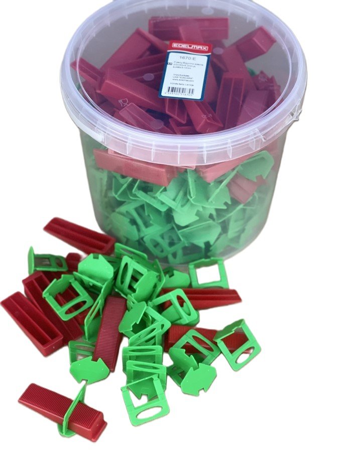 Plytelių išlyginimo sistema EDELMAX, 2 mm, inkarų 200 vnt., pleištų 50 vnt., plytelių aukštis 5-14mm