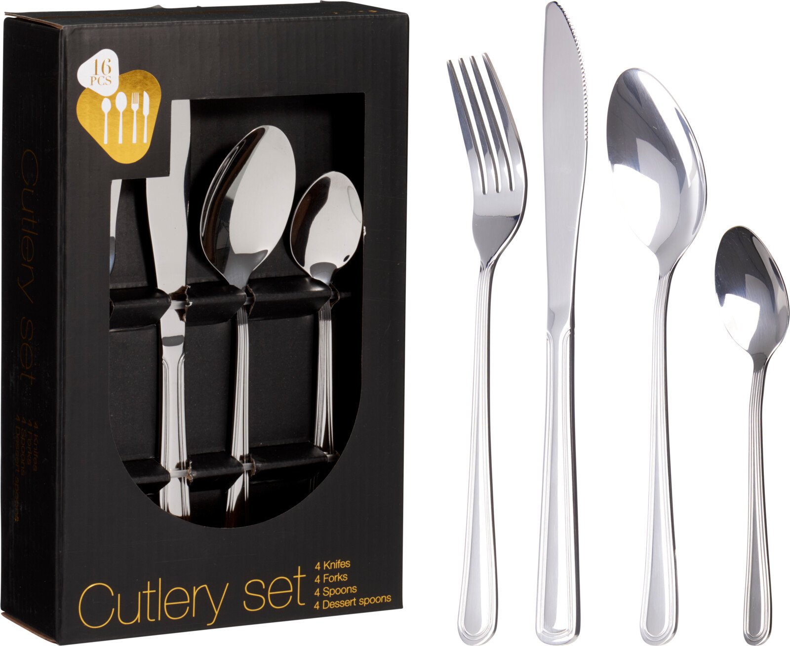 Stalo įrankių rinkinys, 16 vnt., nerūdijantis plienas, sidabro sp.