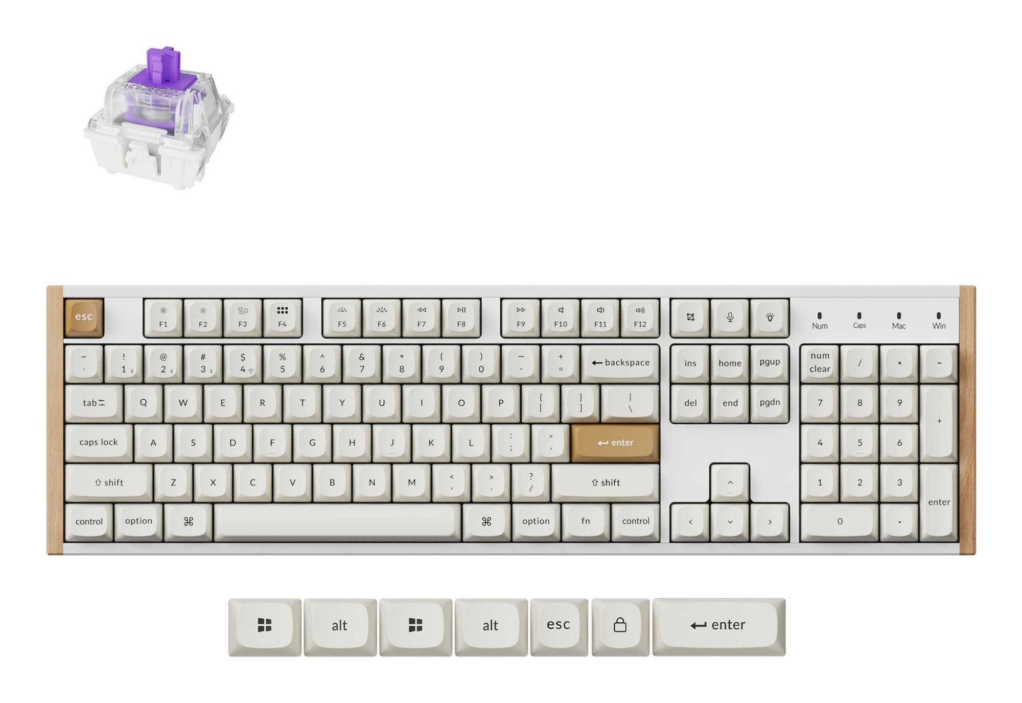 Belaidė žaidimų klaviatūra KEYCHRON K10 HE, 100% mechaninė, baltos sp., K10H-Q1