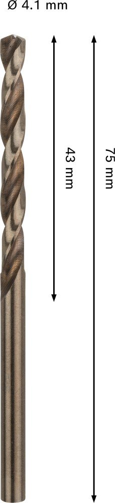 Grąžtas metalui BOSCH HSS-Co, DIN 338, 4,1 × 43 × 75 mm