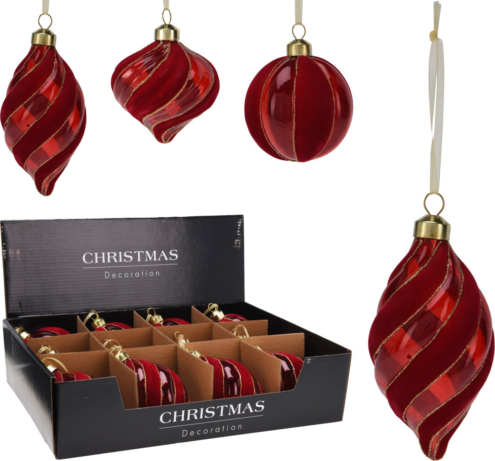 Eglutės žaisliukas, 3 skirtingos formos, raudonos sp., 8-12 cm