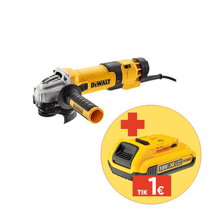 Elektrinis kampinis šlifuoklis DEWALT DWE4257-QS, galia 1500 W, 125 mm, švelnus startas, reguliuojamos apsukos