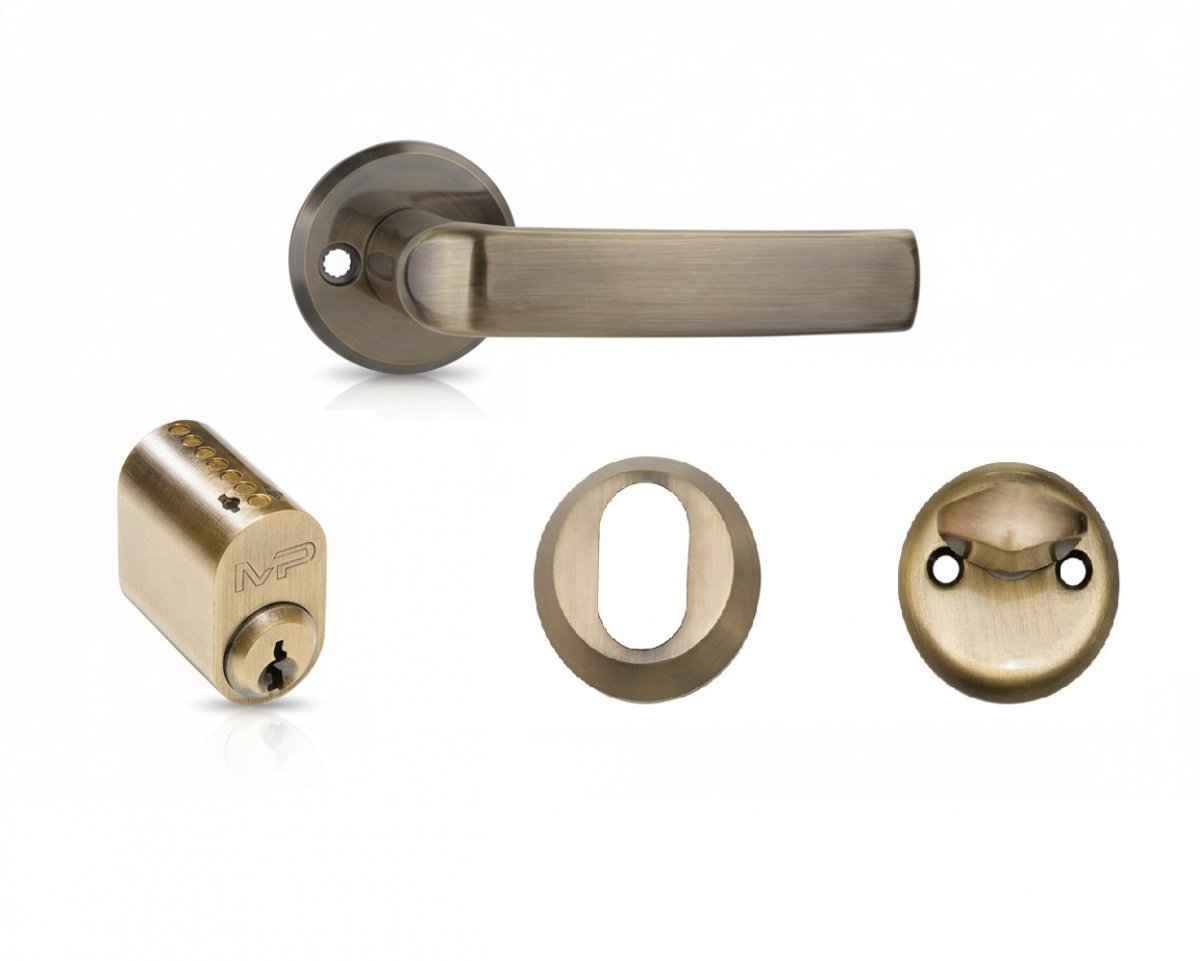 Durų rankenos, suktuko ir cilindro komplektas MP, MRO-06-35A, skandinaviškas, aukso sp., universali