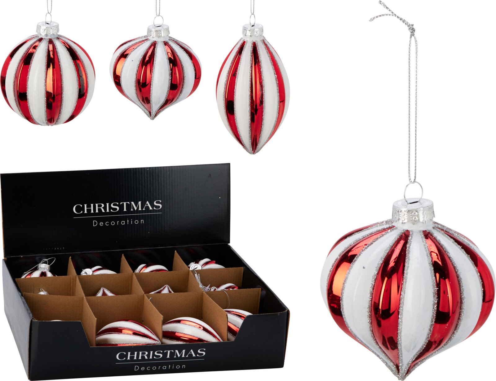 Eglutės žaisliukas, stiklas, 3 skirtingi dizainai, raudonos ir baltos sp.