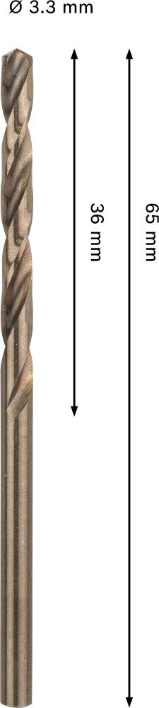 Grąžtas metalui BOSCH HSS-Co, DIN 338, 3,3 × 36 × 65 mm