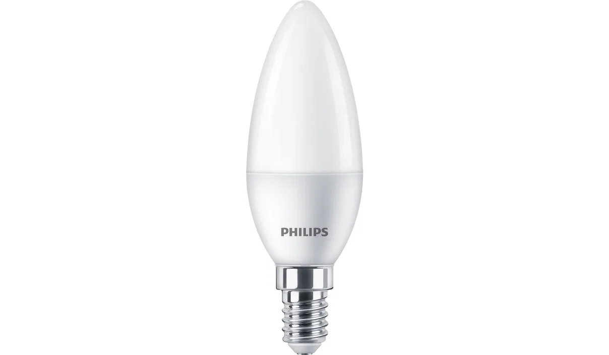 LED lempa PHILIPS, 5W (=40W), E14 B35 žvakė, 220-240V, 2700K, matinė, 470 lm, 15.000 val.