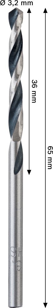 Grąžtas metalui BOSCH HSS (PointTeQ), cilindrinis kotas, 3,2 mm, 2 vnt.