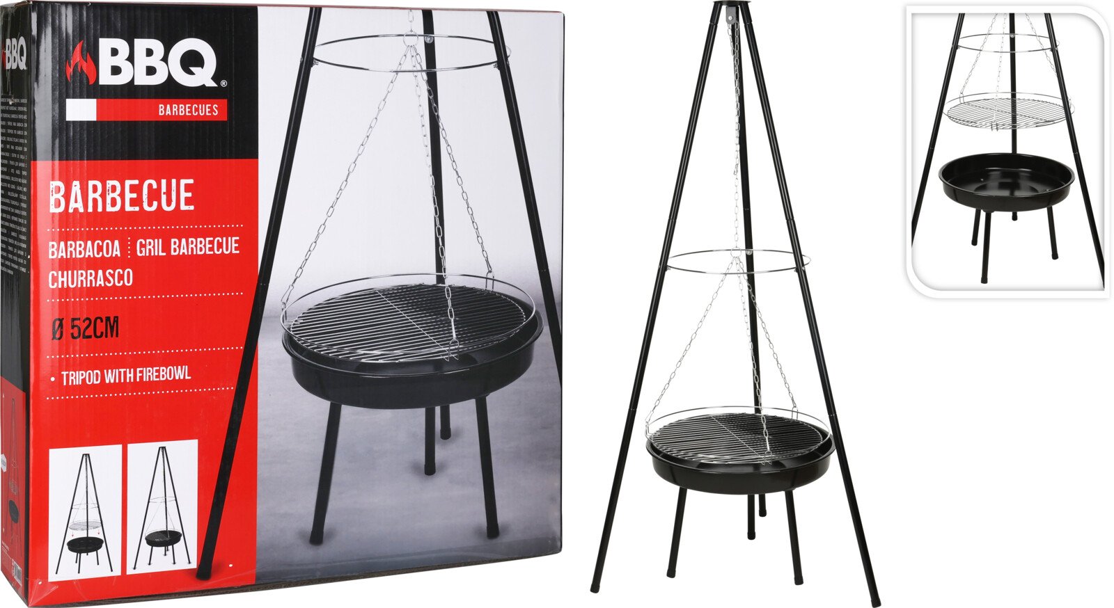 Stovas griliui BBQ, trikojis, plieninis, 151 cm