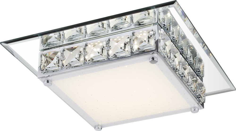 Lubinis LED šviestuvas GLOBO Margo, 12W, 230V, 4000K, 720 lm, chromas, K5 kristalai, stiklas, 250 x 250 x 70 mm, 49355
