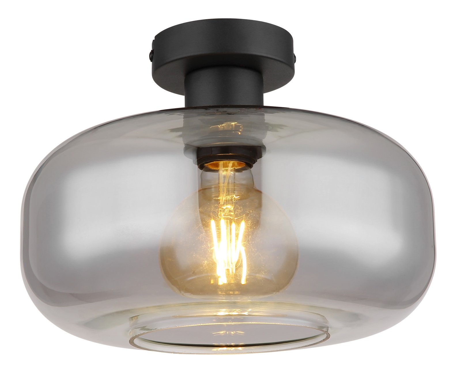 Pakabinamas šviestuvas GLOBO Giuseppe, E27, 1 x 40W, 230V, matinis juodas metalas, dūmų sp. Stiklas, 380 x 205 mm, 15566D
